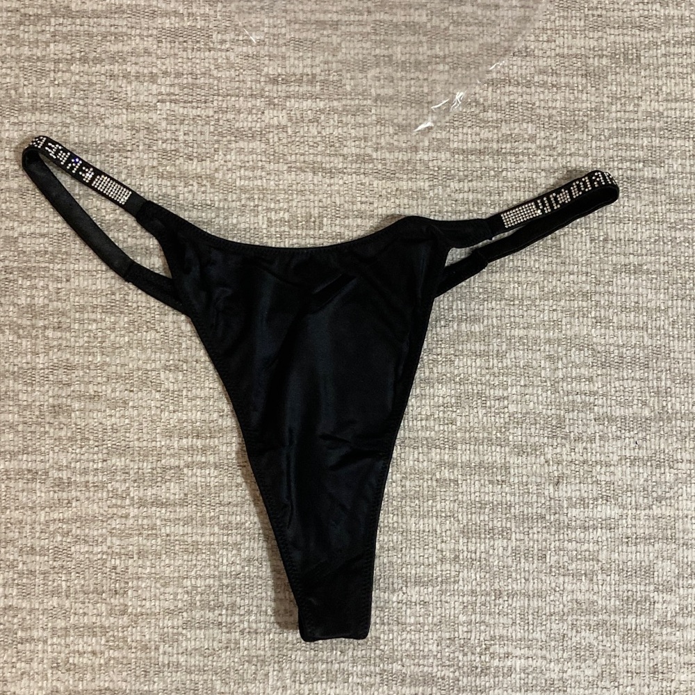 Victoria's Secret Black Thong with Sparkling Straps L